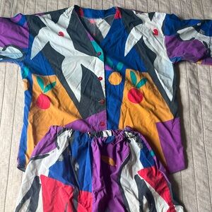 Geometric shorts and button up unisex set! Side L Women /M Men’s.